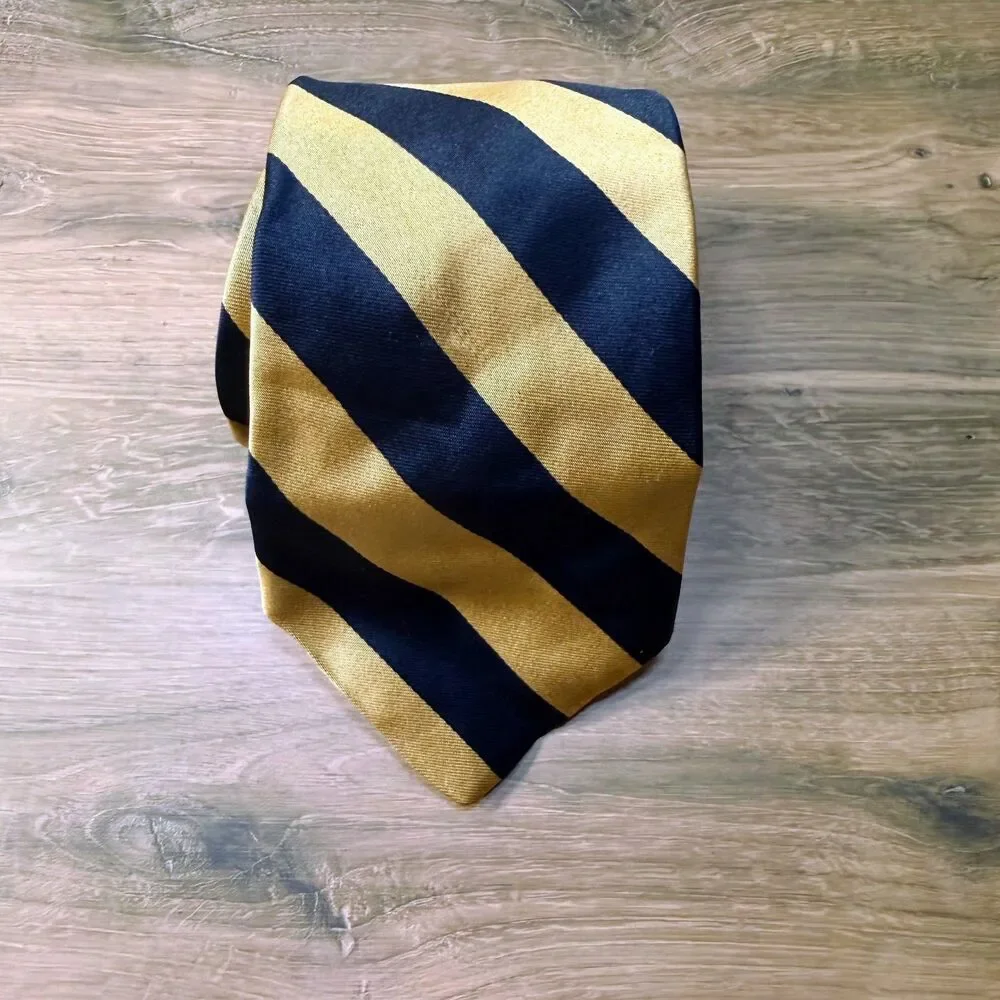 Vintage Aquascutum of London Tie Navy Gold Diagonal Stripe 100% Silk England